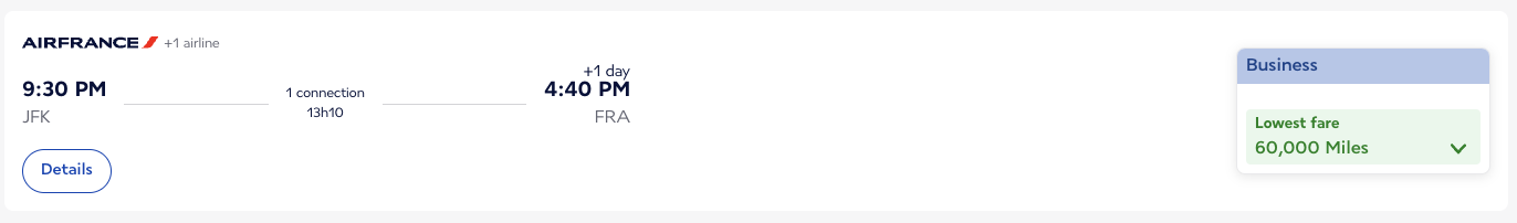 jfk-fra business class availability search 